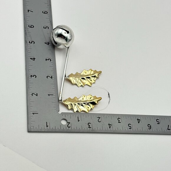 Dept 56 Music Note Bell Christmas Tree Ornament Silver Gold Tone Holly Leaf - Picture 5 of 6